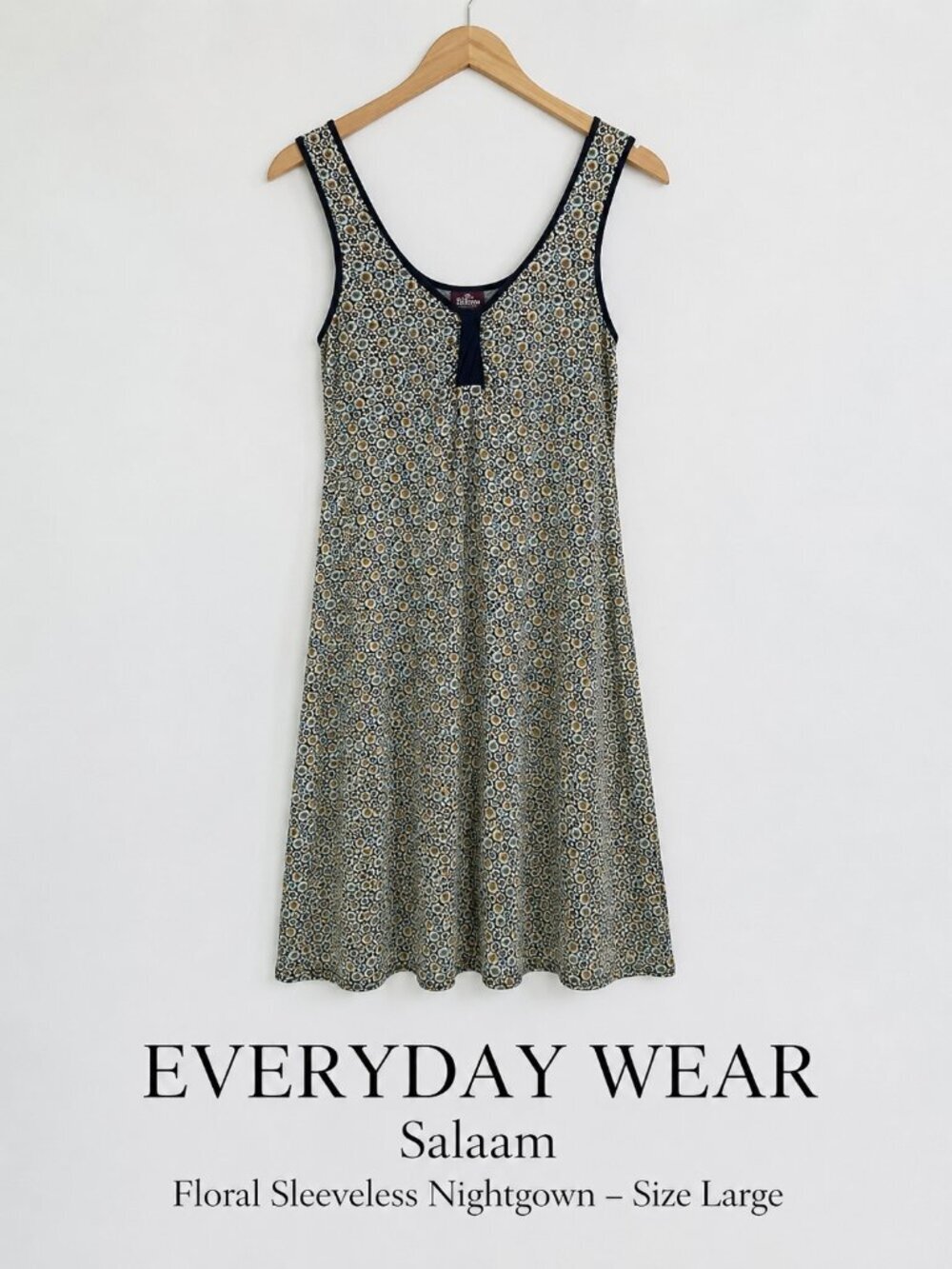 Salaam Floral Sleeveless Nightgown L Boho Cottagecore Rayon Stretch USA